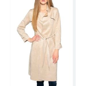 HYFVE Faux Suede Beige Trench Coat for Women